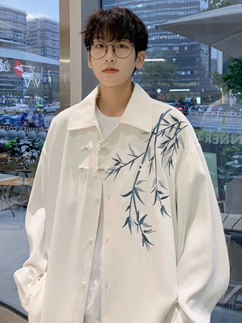 New Chinoiserie Chinoiserie Shirt Men'S Long-Sleeved High-End Buddhist Zen Style Han Dynasty Shirt 2024 Spring & Fall New Style - Image 2