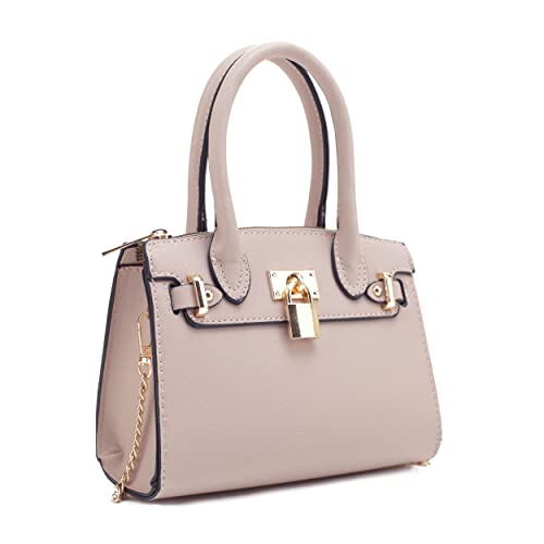 EVVE Women's Evening Bag Party Clutches Mini Satchel Purses Cocktail Prom Handbags with Chain and Lock | NEUTRAL - Image 1