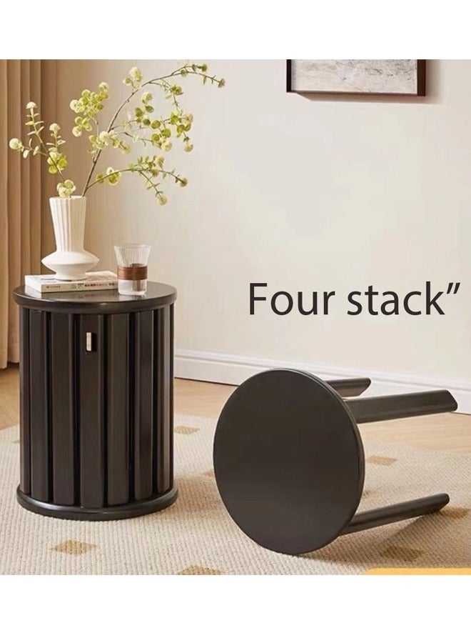 فاشون هوم متعددة الوظائف متعددة الاستخدامات 4 في 1 مجموعة براز من الخشب الصلب طاولة قهوة مستديرة طاولة سرير طاولة قابلة للتكديس مزيج البراز لغرفة المعيشة 36x47 سم (مجمعة بالكامل) - Image 2