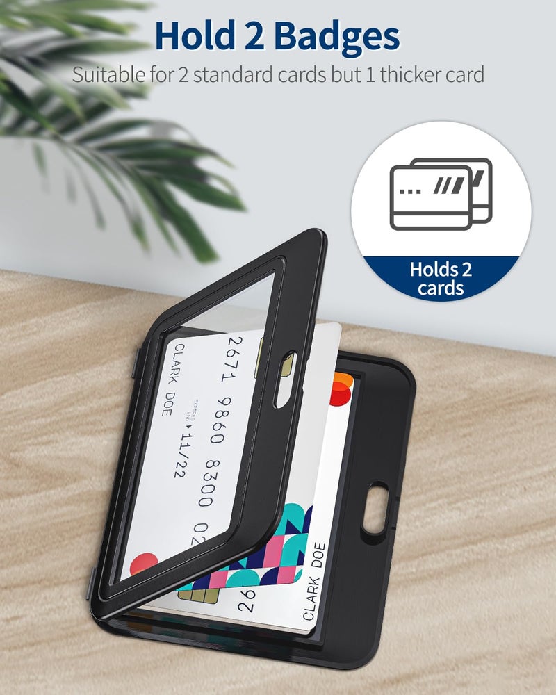 Uniclife 3 Pack ID Badge Holder with Double-Sided Windows Horizontal Hard Plastic Case Black Card Protector Pouch for Office School ID Credit Cards Proximity Key Cards Driverâ€™s Licenses and Passes - Image 3
