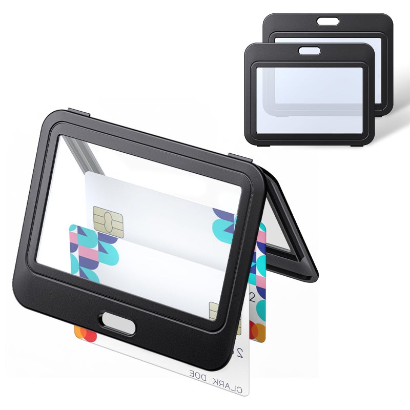 Uniclife 3 Pack ID Badge Holder with Double-Sided Windows Horizontal Hard Plastic Case Black Card Protector Pouch for Office School ID Credit Cards Proximity Key Cards Driverâ€™s Licenses and Passes - Image 1