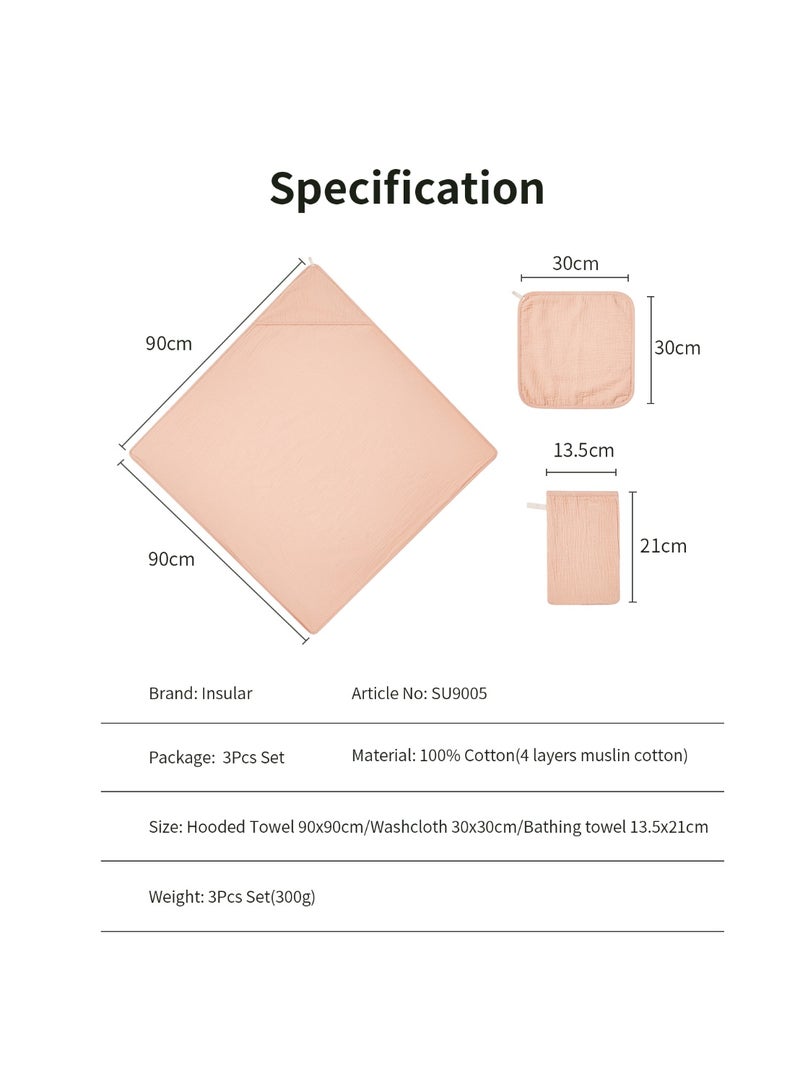 انسولار منشفة أطفال بقبعة من قطن عضوي، ماصة وسريعة الجفاف بعد الاستحمام والسباحة، بلش - مقاس واحد (وردي) - Image 2