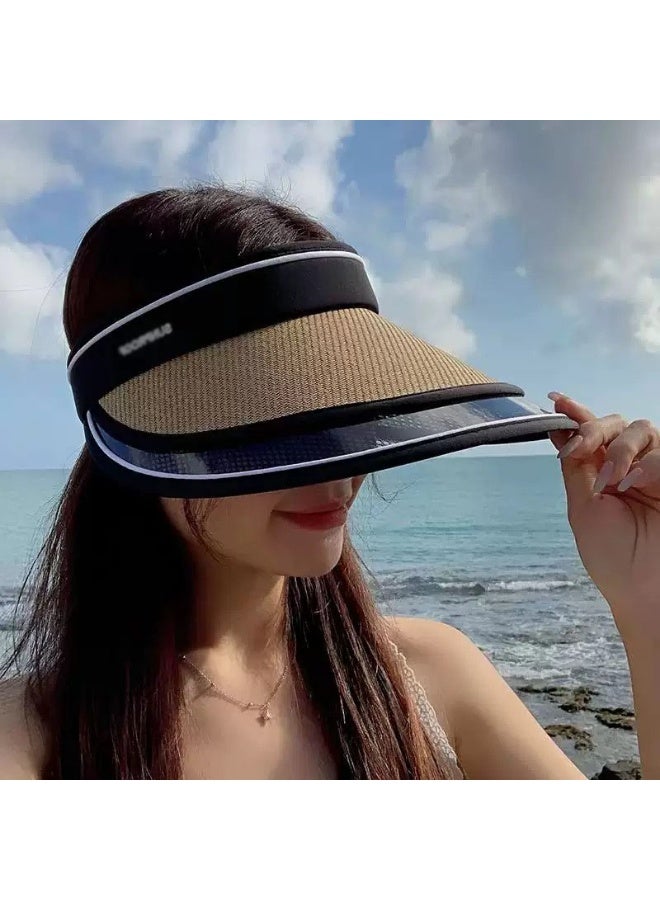 Double Layer Empty Top Wide Brim Sun Hat for Women Rollable - Image 1