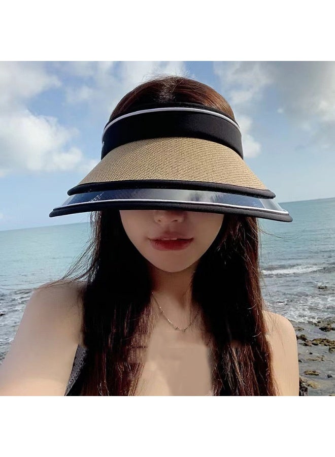 Double Layer Empty Top Wide Brim Sun Hat for Women Rollable - Image 4