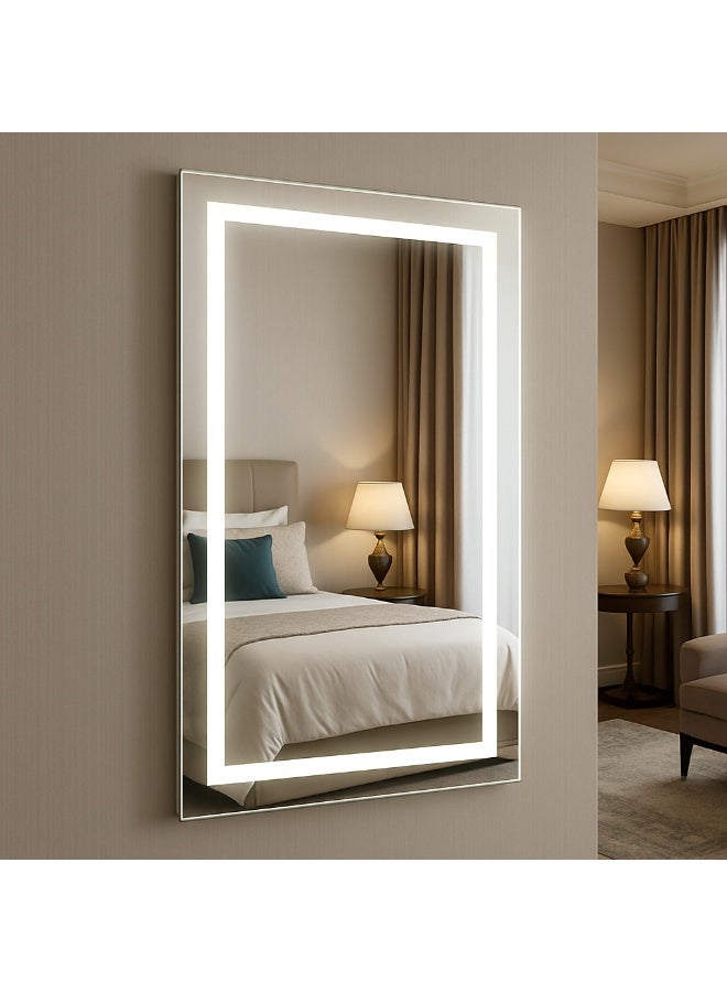 LED Bathroom Mirror 100×60 cm, Wall Mounted Smart Touch Mirror with Front Light, Modern Rectangle Vanity Mirror for Bathroom, Bedroom & Dressing Room - Image 1