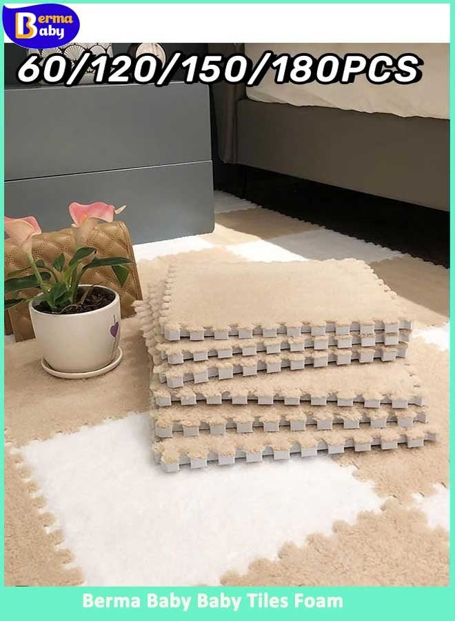 60/120/150/180Pcs Foam Floor Baby Tiles Foam Floor Mats Play Mats Bulk with Borders Interlocking for Kids Baby Playroom Nursery Gym Begie
