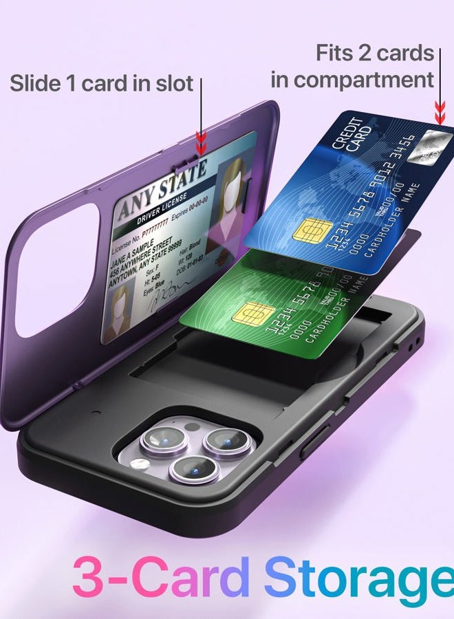 TORU CX SLIM for iPhone 14 Pro Case Wallet | Protective Shockproof Heavy Duty Cover with Hidden Card Holder & Card Slot | Mirror & Wrist Strap Included - Purple - Image 3