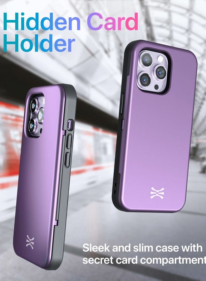 TORU CX SLIM for iPhone 14 Pro Case Wallet | Protective Shockproof Heavy Duty Cover with Hidden Card Holder & Card Slot | Mirror & Wrist Strap Included - Purple - Image 4