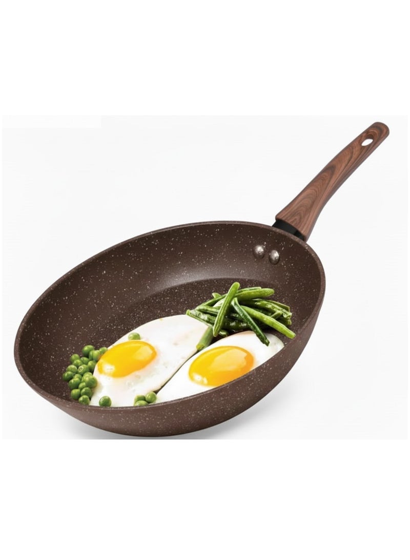 مقلاة للقلي والطهي بمقبض خشبي - قدر طهي غير لاصق، سهل التنظيف ومقاوم للخدش، مقاس ٢٢ سم. - Image 2