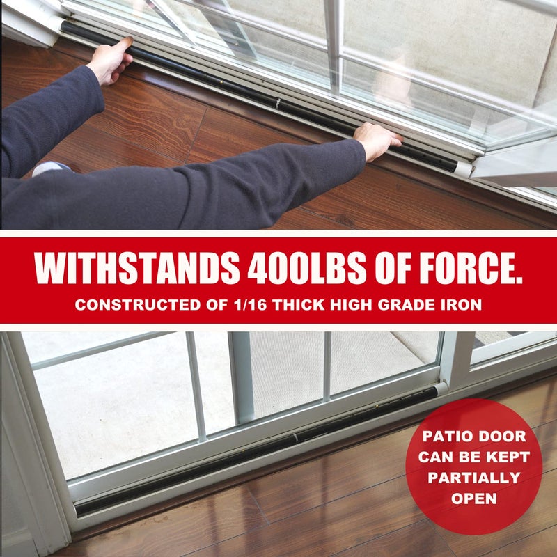 SECURITYMAN 2-in-1 Door Security Bar & Sliding Patio Door Security Bar (2 Pack) via Interchangeable Caps - Heavy Duty Iron Construction Door Stoppers Lock for Home, Apartment, Travel Hotel - Black - Image 5