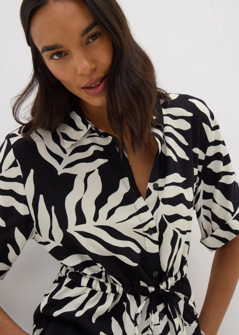 Matalan Black Monochrome Leaf Tie Waist Longline Shirt