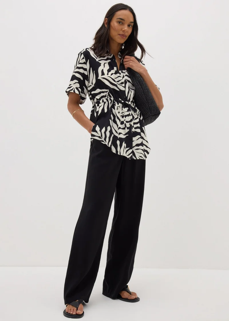Matalan Black Monochrome Leaf Tie Waist Longline Shirt