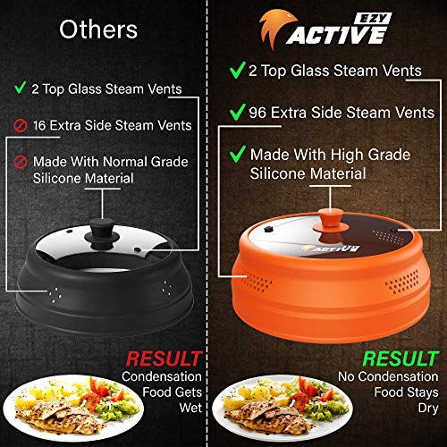 Ezy Active Collapsible Microwave Cover for Food - Silicone and Glass Splatter Guard Lid for 6-12 inch Plates & Bowls, Dishwasher Safe, Heat Resistant, BPA-Free, Orange - Image 5
