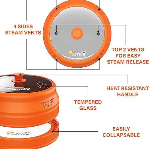 Ezy Active Collapsible Microwave Cover for Food - Silicone and Glass Splatter Guard Lid for 6-12 inch Plates & Bowls, Dishwasher Safe, Heat Resistant, BPA-Free, Orange - Image 3
