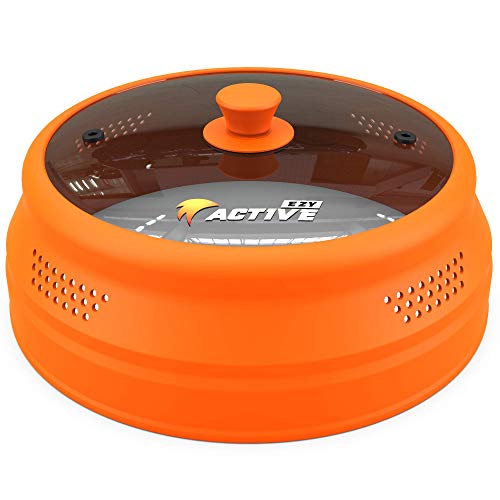 Ezy Active Collapsible Microwave Cover for Food - Silicone and Glass Splatter Guard Lid for 6-12 inch Plates & Bowls, Dishwasher Safe, Heat Resistant, BPA-Free, Orange - Image 1