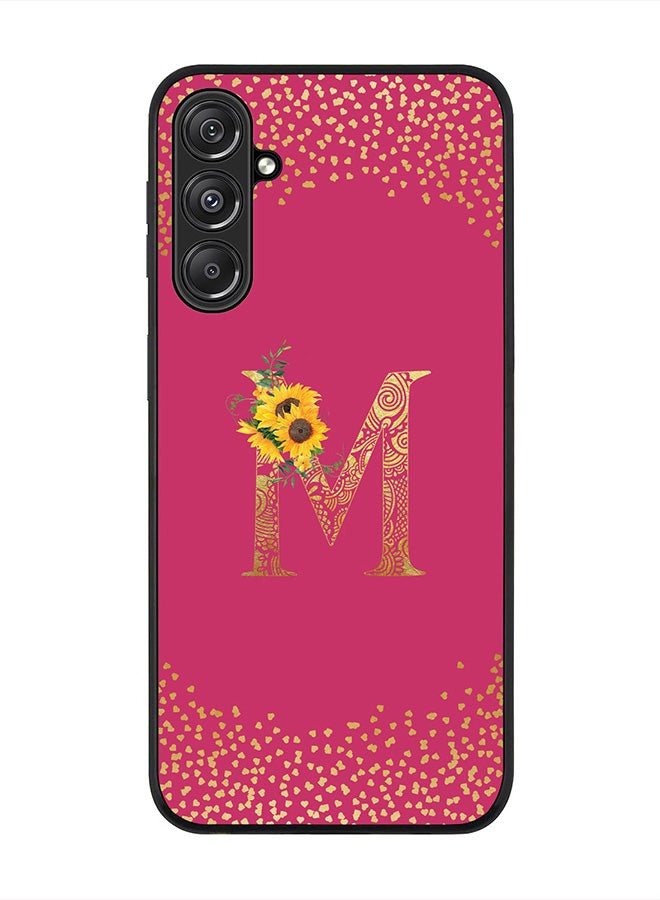 Stylizedd Rugged Black Edge case for Samsung Galaxy M34 5G, Slim fit Flexible   Custom Monogram Initial Letter Mandala Floral Pattern Alphabet- M (Dark Pink Rose) - Image 1