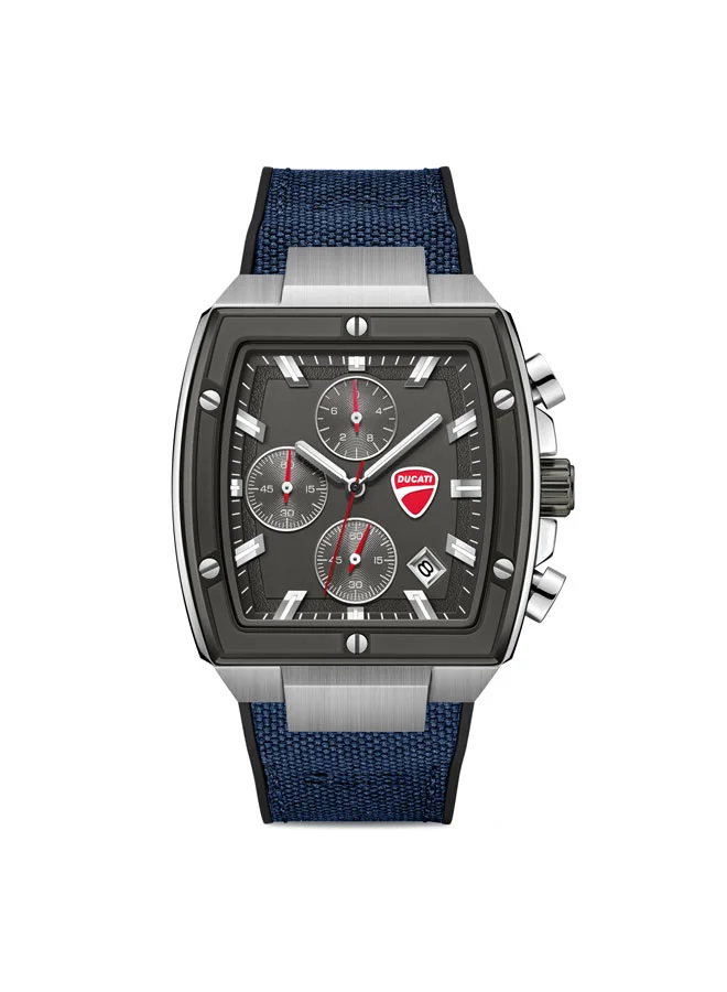 Ducati Voyage Gunmetal Dial, Silicone-Nylon Strap, Chronograph Watch for Men, 41mm