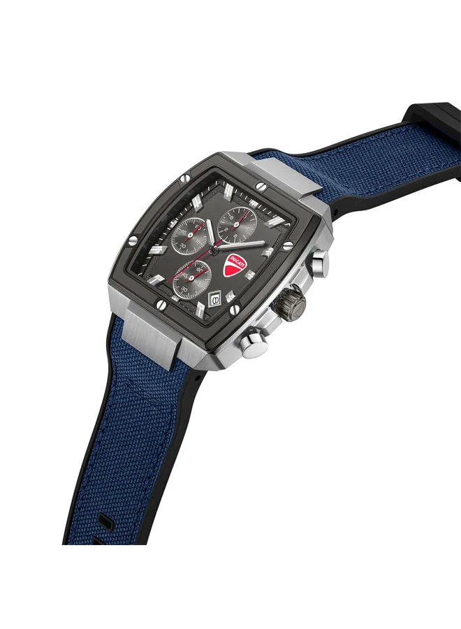 Ducati Voyage Gunmetal Dial, Silicone-Nylon Strap, Chronograph Watch for Men, 41mm