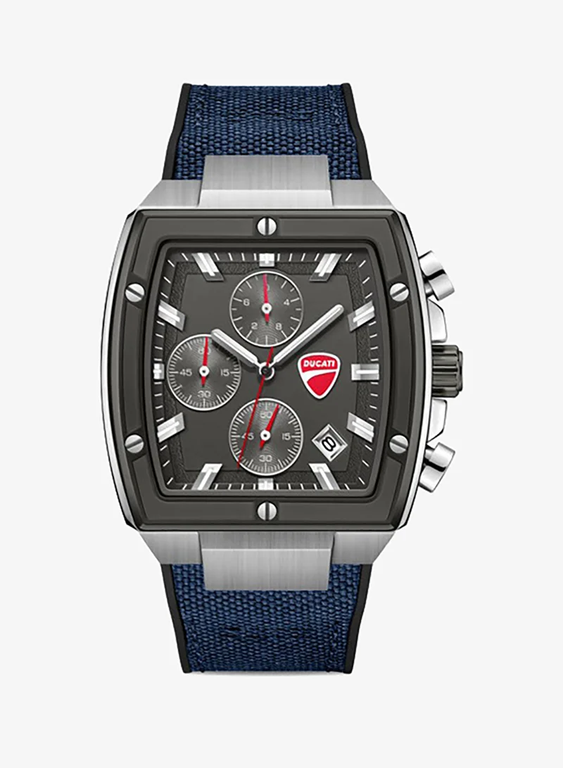 Ducati Voyage Gunmetal Dial, Silicone-Nylon Strap, Chronograph Watch for Men, 41mm