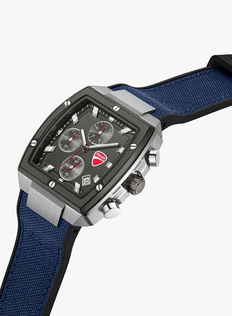 Ducati Voyage Gunmetal Dial, Silicone-Nylon Strap, Chronograph Watch for Men, 41mm