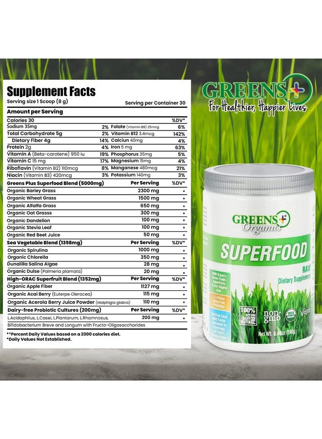 Greens+ Organic Superfood Raw; Non Gmo; Gluten Free; Usda Organic; Vegan Greens Powder; 8.46 Oz - Image 5