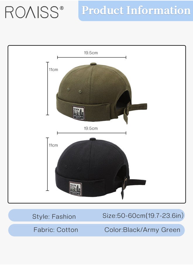 roaiss - 2 Pcs Adult Brimless Hat, Hip Hop Hat Adjustable Doceker Cap Roll Cuff Retro Brimless Soft Beanie Sailor Hat for Men Women - Image 1