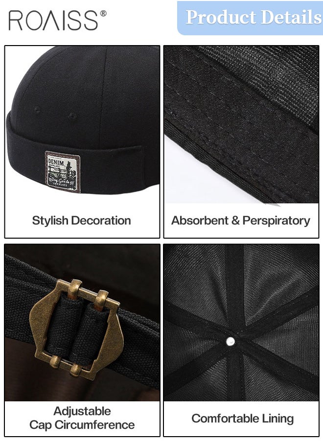roaiss - 2 Pcs Adult Brimless Hat, Hip Hop Hat Adjustable Doceker Cap Roll Cuff Retro Brimless Soft Beanie Sailor Hat for Men Women - Image 1