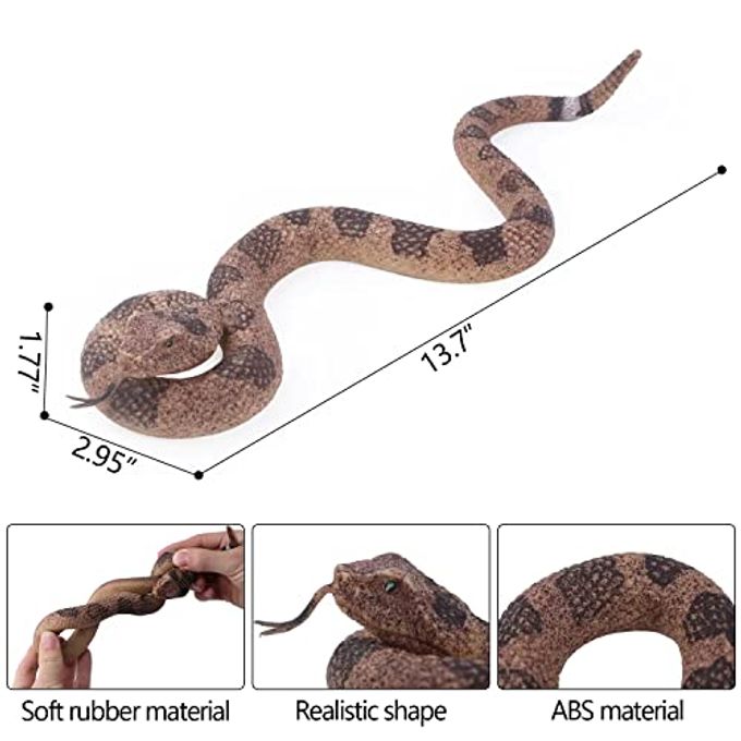 Sienon Realistic Fake Snakes Toy Soft Rubber Snake Figure Garden Scare Birds and Squirrels, Rattlesnake Toy Figurines Stress Relief Gag Toys Halloween Decoration Party Favors Prank Props - Image 3
