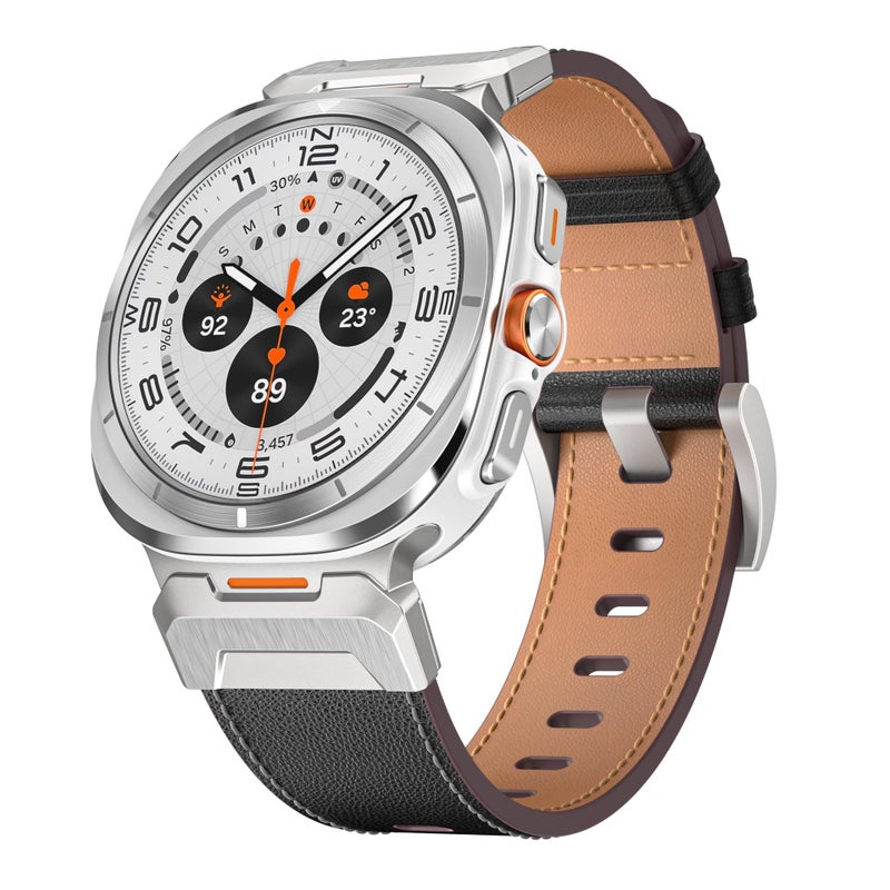 Black Silver Ultra 47MM Cowhide Sport Strap For Galaxy Watch - Image 5