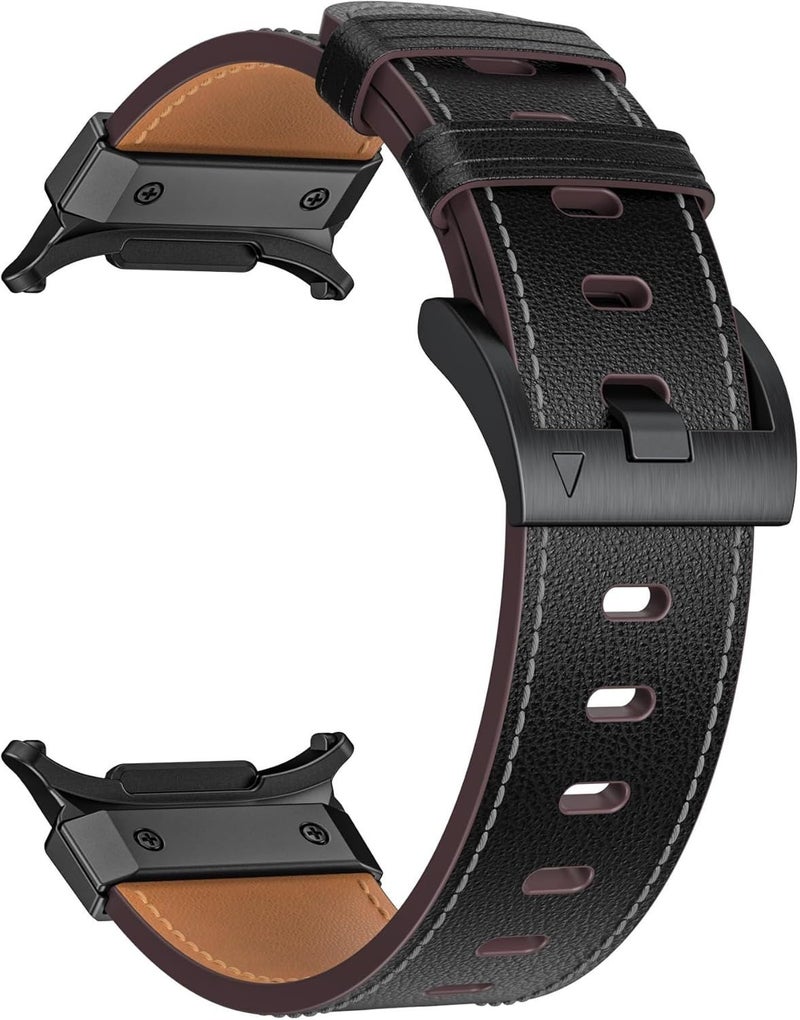 Black Silver Ultra 47MM Cowhide Sport Strap For Galaxy Watch - Image 1