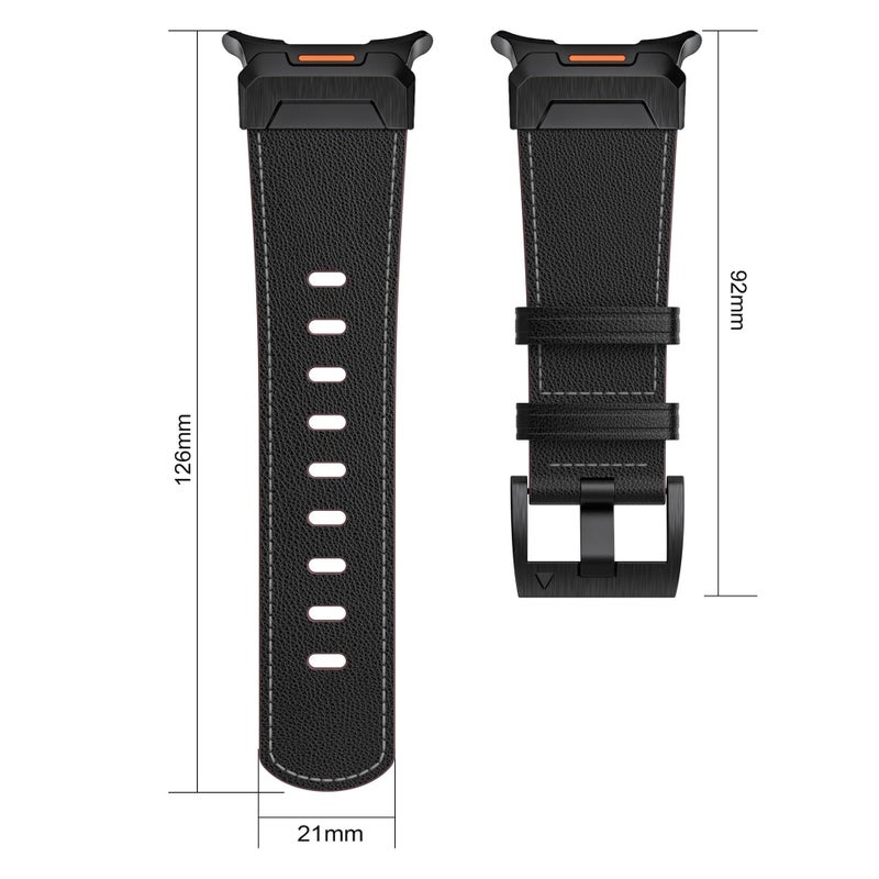 Black Silver Ultra 47MM Cowhide Sport Strap For Galaxy Watch - Image 3