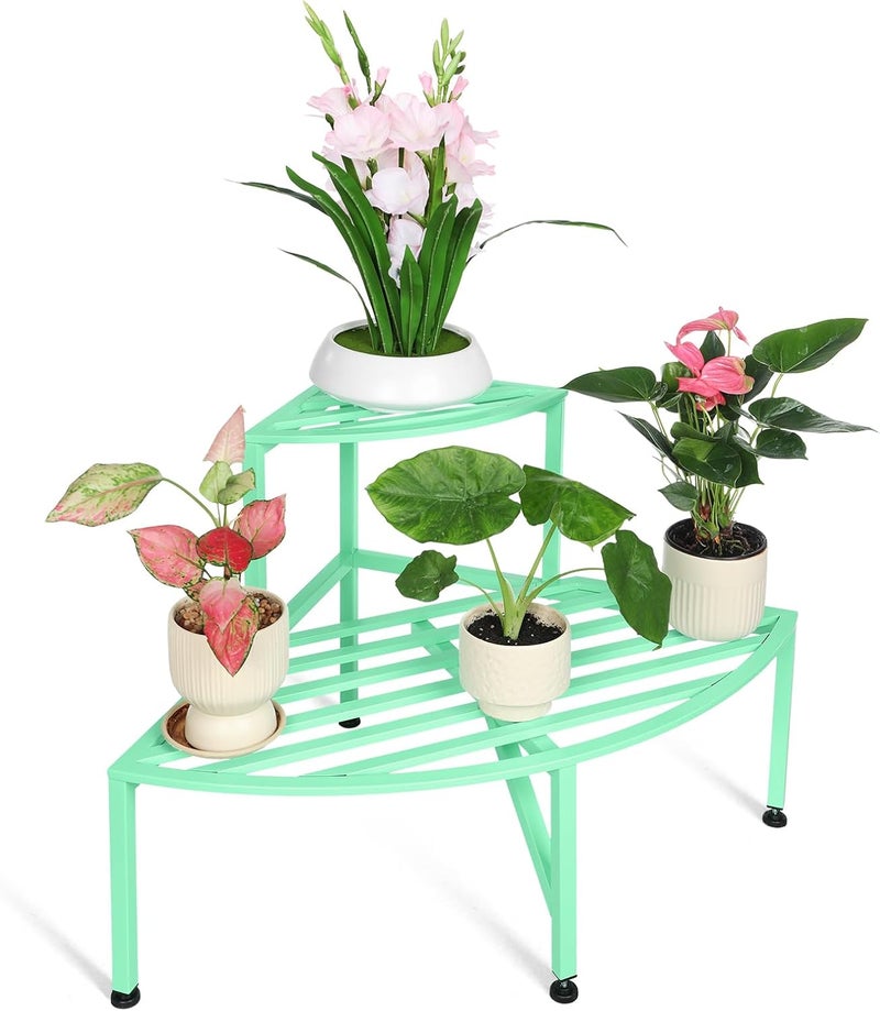 Dipion Corner Plant Stand Outdoor Metal,2 Tier Heavy Duty Ladder Plant Shelf Indoor for Multiple Plants,37.08" L x 22.83" W x 20.07" H,Mint Green - Image 1