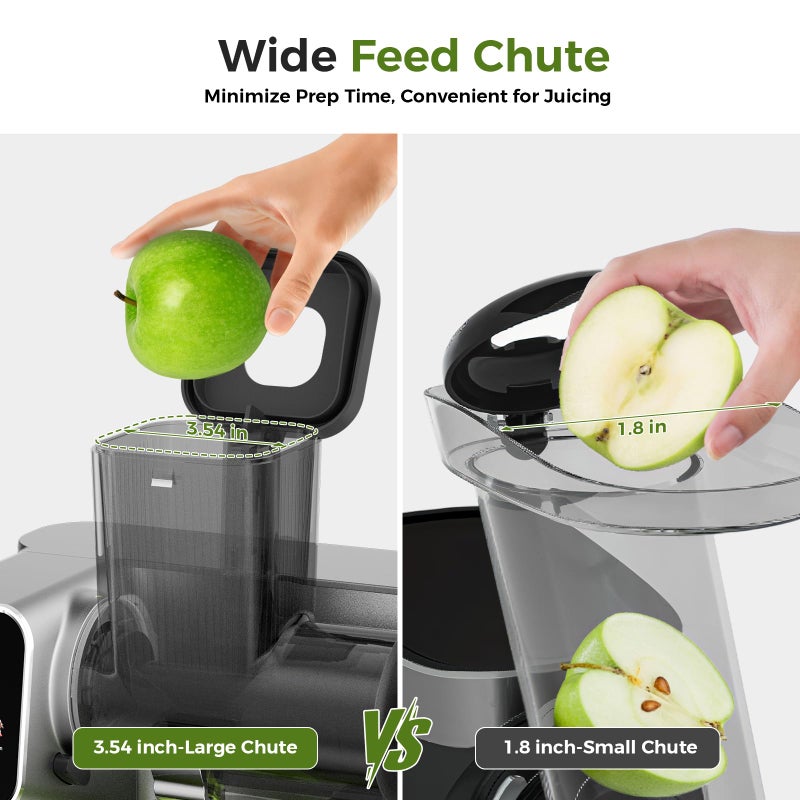 WETIE Cold Press Juicer, Powerful Juicer Machines with Adjustable Juicing Pressure, 99% High Juice Yield, Quiet Slow Masticating Juicer with Touch Screen, 3.54'' Feed Chute, Easy to Clean with Brush - Image 4