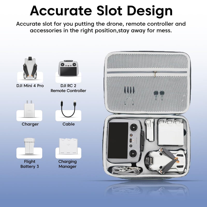 Sounce Hard Shell Carrying Case for DJI Mini 4 Pro – Compact Storage Bag for DJI Mini 4 Pro Drone, RC 2 Controller, Batteries, Charger, and Accessories – Portable Travel Case, Grey - Image 4