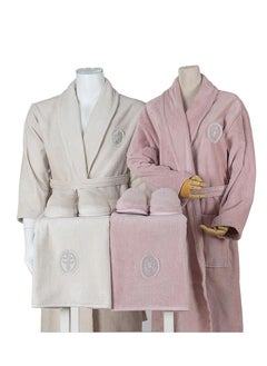 Set Bath Robe Beige and Pink Double