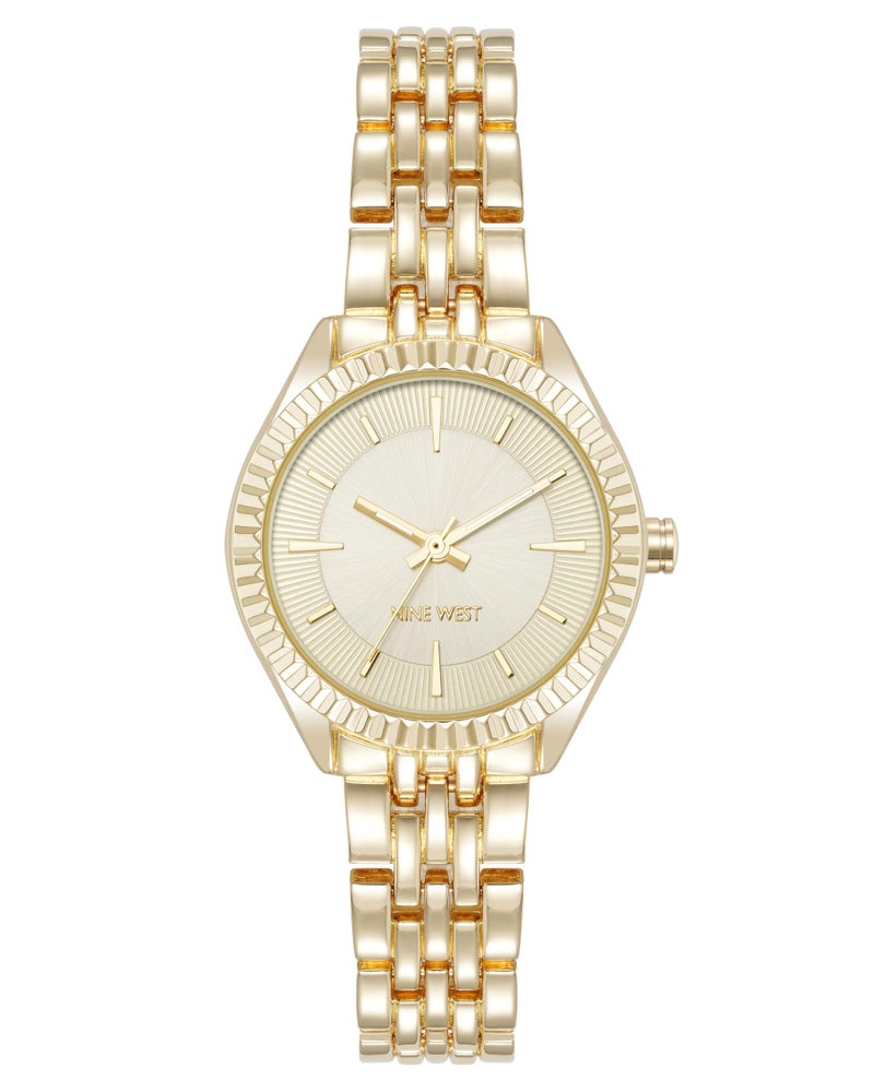 Nine West Women's Bracelet Watch, Analog Display, Gold-Tone Metal Band, Limited Movement, Textured Bezel, Mineral Crystal Lens - Image 1