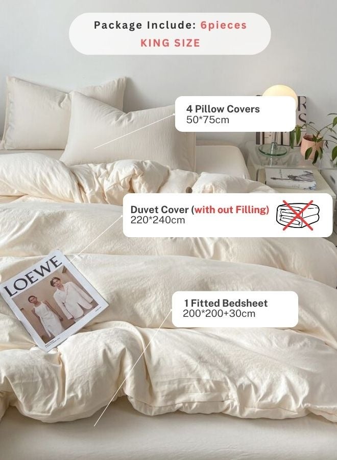 LUNA Home King size 6 piece bedding set without filling, washable cotton milky white color. - Image 2