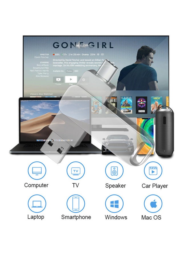 Expansion Mobile Phone U Disk 16TB Large Capacity 16tb Computer Dual-use USB Type-c Mobile Phone U Disk Color: USB3.1+TYPE-C [Silver] 16tb