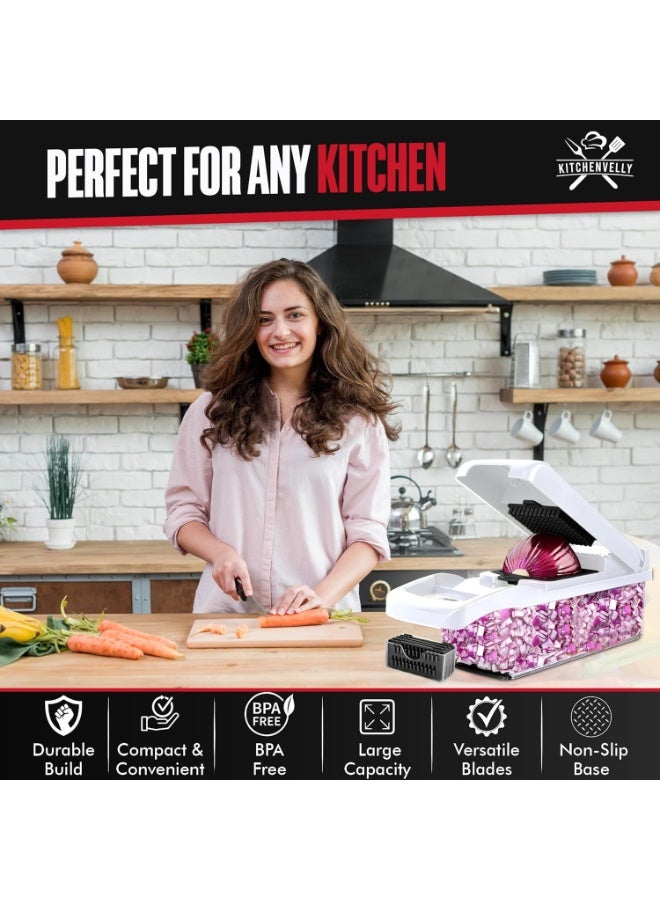 يوقليف 26 في 1 قطاعة خضار مع 8 شفرات، قطاعة ومكعبات خضار، مفرمة طعام مع وعاء وغطاء، مفرمة بصل قطاعه الخضار، مفرمة سلطة، فرامة بصل أداة مطبخ متعددة الأغراض لتحضير وجبات سهلة - Image 5