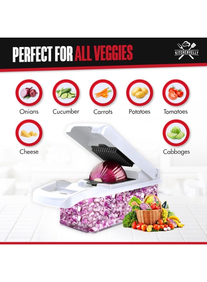 يوقليف 26 في 1 قطاعة خضار مع 8 شفرات، قطاعة ومكعبات خضار، مفرمة طعام مع وعاء وغطاء، مفرمة بصل قطاعه الخضار، مفرمة سلطة، فرامة بصل أداة مطبخ متعددة الأغراض لتحضير وجبات سهلة - Image 2