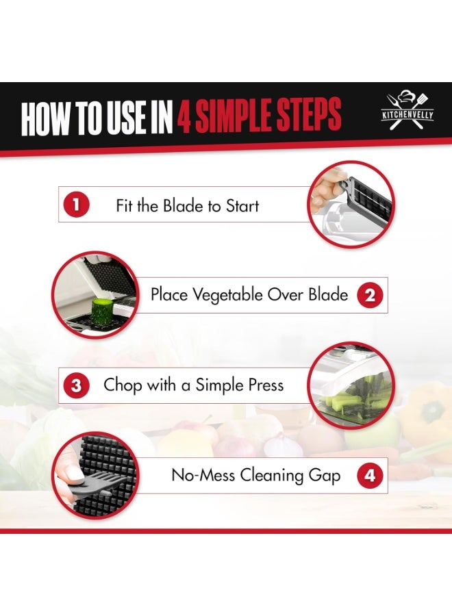 يوقليف 26 في 1 قطاعة خضار مع 8 شفرات، قطاعة ومكعبات خضار، مفرمة طعام مع وعاء وغطاء، مفرمة بصل قطاعه الخضار، مفرمة سلطة، فرامة بصل أداة مطبخ متعددة الأغراض لتحضير وجبات سهلة - Image 3