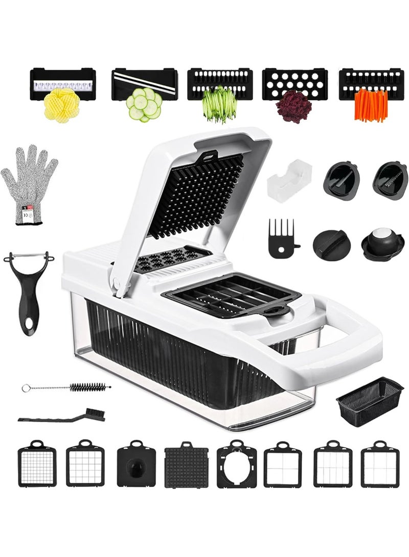يوقليف 26 في 1 قطاعة خضار مع 8 شفرات، قطاعة ومكعبات خضار، مفرمة طعام مع وعاء وغطاء، مفرمة بصل قطاعه الخضار، مفرمة سلطة، فرامة بصل أداة مطبخ متعددة الأغراض لتحضير وجبات سهلة - Image 1