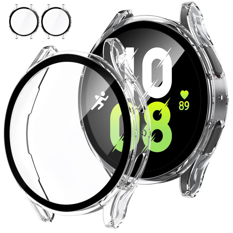 eWINNER Samsung Galaxy Watch 5/4 2 Pack Hard PC TPU Bumper Case with Built-in Tempered Glass Screen Protector, Clear - Image 3
