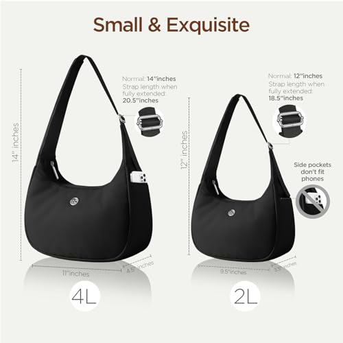 Babysun Mini Shoulder Bag Women Nylon Crescent Bag 2L Underarm Shoulder Purse Women's Shoulder Handbags Small Tote Bag Black - Image 3
