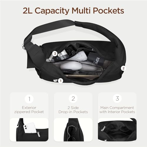 Babysun Mini Shoulder Bag Women Nylon Crescent Bag 2L Underarm Shoulder Purse Women's Shoulder Handbags Small Tote Bag Black - Image 4