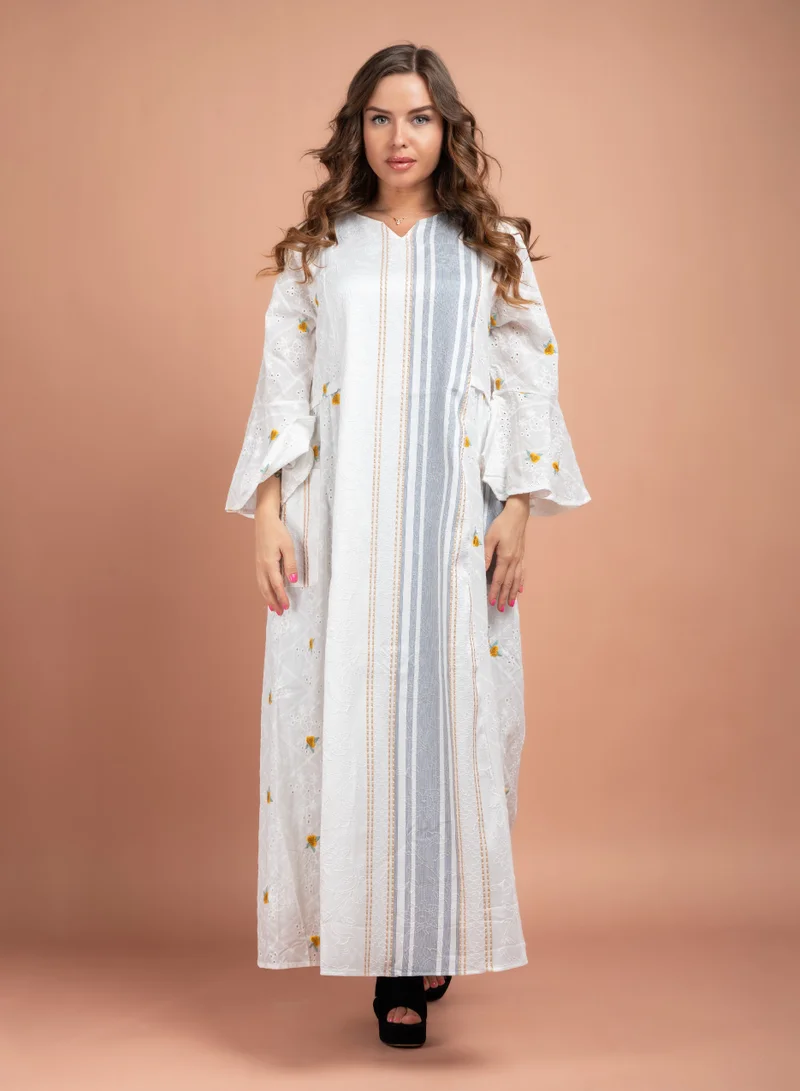 IKKXA Elegant Embroidered Pocket Jalabiya CJ1017 Grey