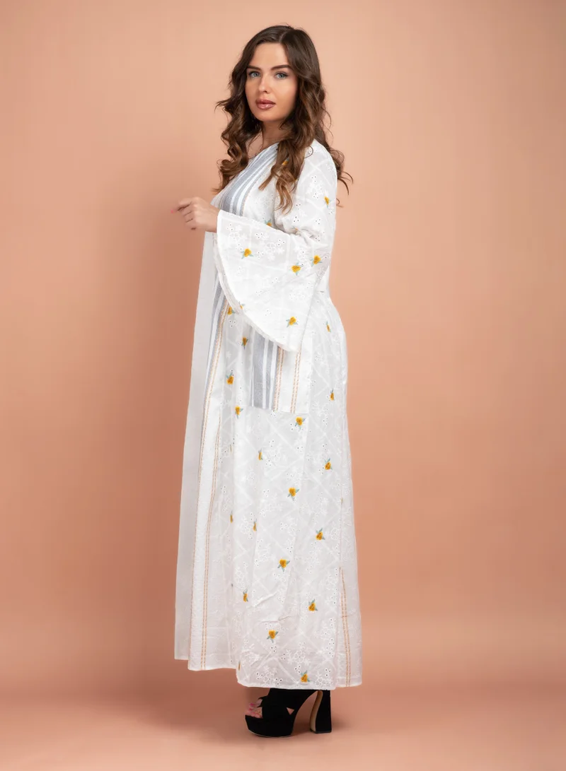 IKKXA Elegant Embroidered Pocket Jalabiya CJ1017 Grey