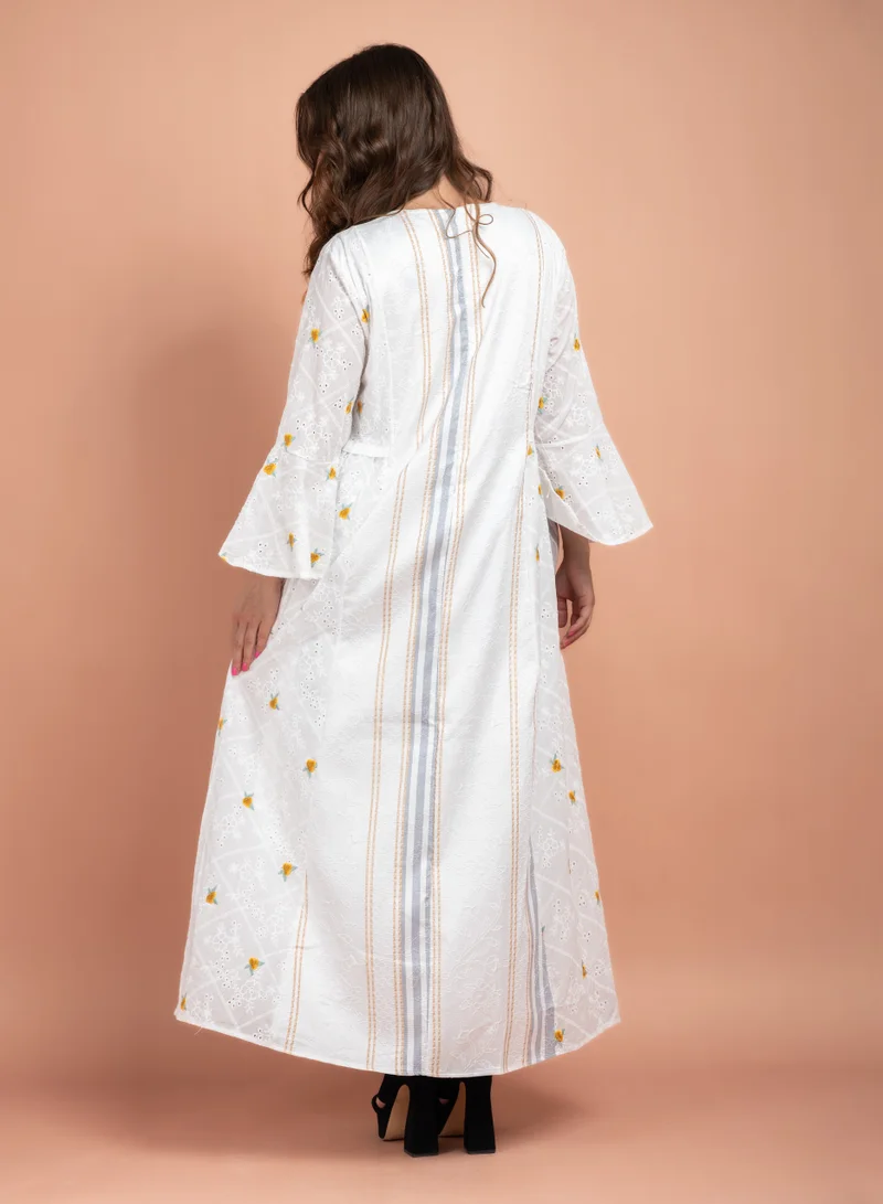 IKKXA Elegant Embroidered Pocket Jalabiya CJ1017 Grey