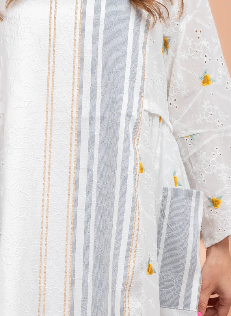 IKKXA Elegant Embroidered Pocket Jalabiya CJ1017 Grey