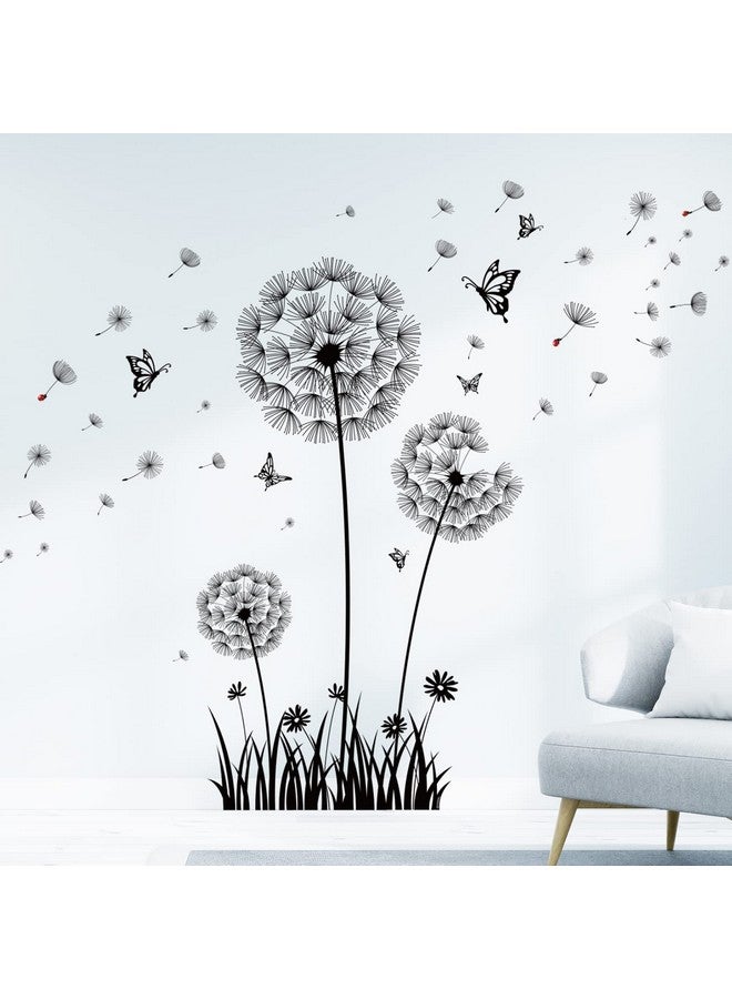 BASHOM BS-105 Dandelion Wall Decals Black Flower Flying Butterflies Stickers for Living Room Bedroom Nursery Bathroom Home Decor Art Decoration - Image 1